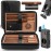 TISFA Cigar Humidor, Leather Cedar Wood Cigar Case with Cigar Lighter, V Cut Cigar Cutter, Cigar Holder 3 in 1, Portable Travel Cigar Humidor Box with Humidifier (Black)