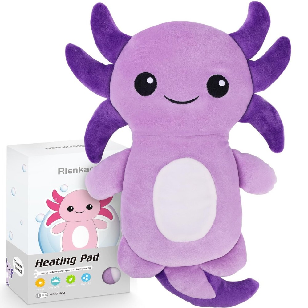 Microwavable Heating Pads for Cramps, Cute Microwave Heating Pad Period Cramps Pain Relief for Women & Girls, Stuffed Animals Moist Heat Pad for Menstrual-Washable Heat Pack (Purple Axolotl)