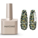 MAYCHAO 15ML Eggshell Black Glitter Gel Nail Polish 1Pc Black Glitter Gel Polish Soak off Gel Polish Nail Art Manicure Salon DIY at Home, 0.5 OZ