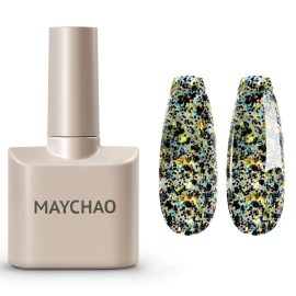 MAYCHAO 15ML Eggshell Black Glitter Gel Nail Polish 1Pc Black Glitter Gel Polish Soak off Gel Polish Nail Art Manicure Salon DIY at Home, 0.5 OZ