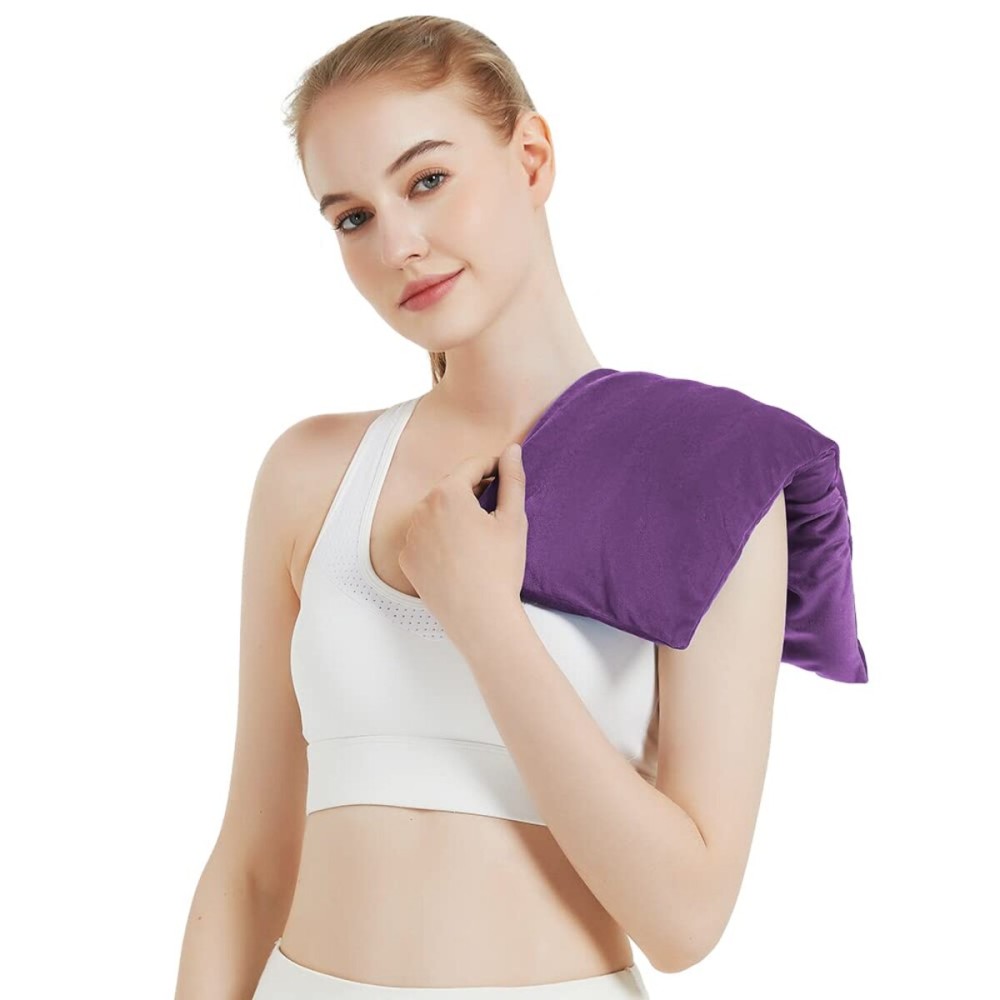 Microwavable Heating Pad with Washable Cover, 8 x 18 Microwave Heating Pad for Neck and Shoulders, Moist Heat Bean Bag Warm Compress for Knee, Joints, Wrist, Abdomen (Dark Purple)