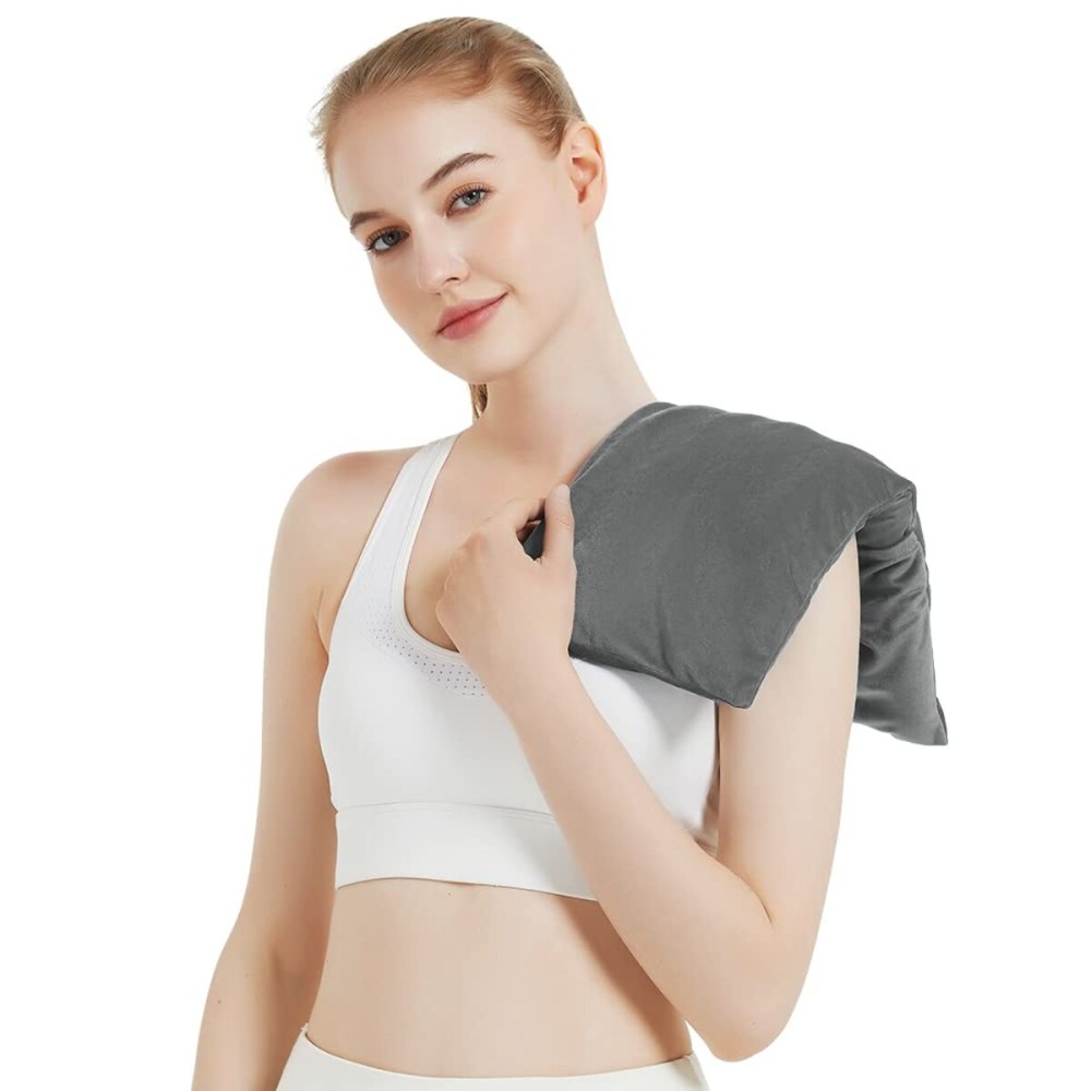 Microwavable Heating Pad with Washable Cover, 8 x 18 Microwave Heating Pad for Neck and Shoulders, Moist Heat Bean Bag Warm Compress for Knee, Joints, Wrist, Abdomen (Dark Gray)