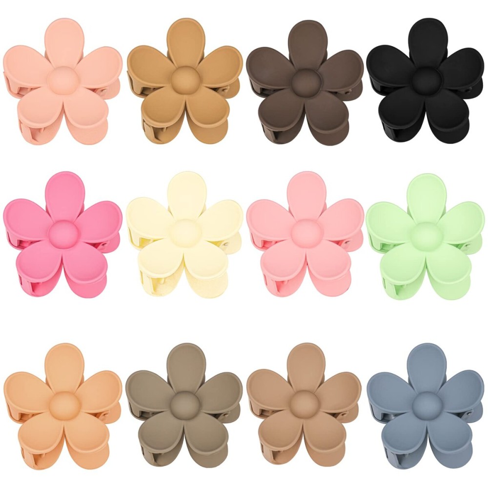 12 Pieces Flower Claw Clips for Women Girls - Large, Strong Hold Jaw Clips in 12 Matte Colors for Thick and Thin Hair