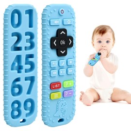 Teething Baby Toys 3-6 Months, Soft Silicone Remote Control Teethers Toys for Babies 6 to 12 Months, Teething Infant Chew Set for Newborn Boys Girls Baby Shower Gifts, Blue