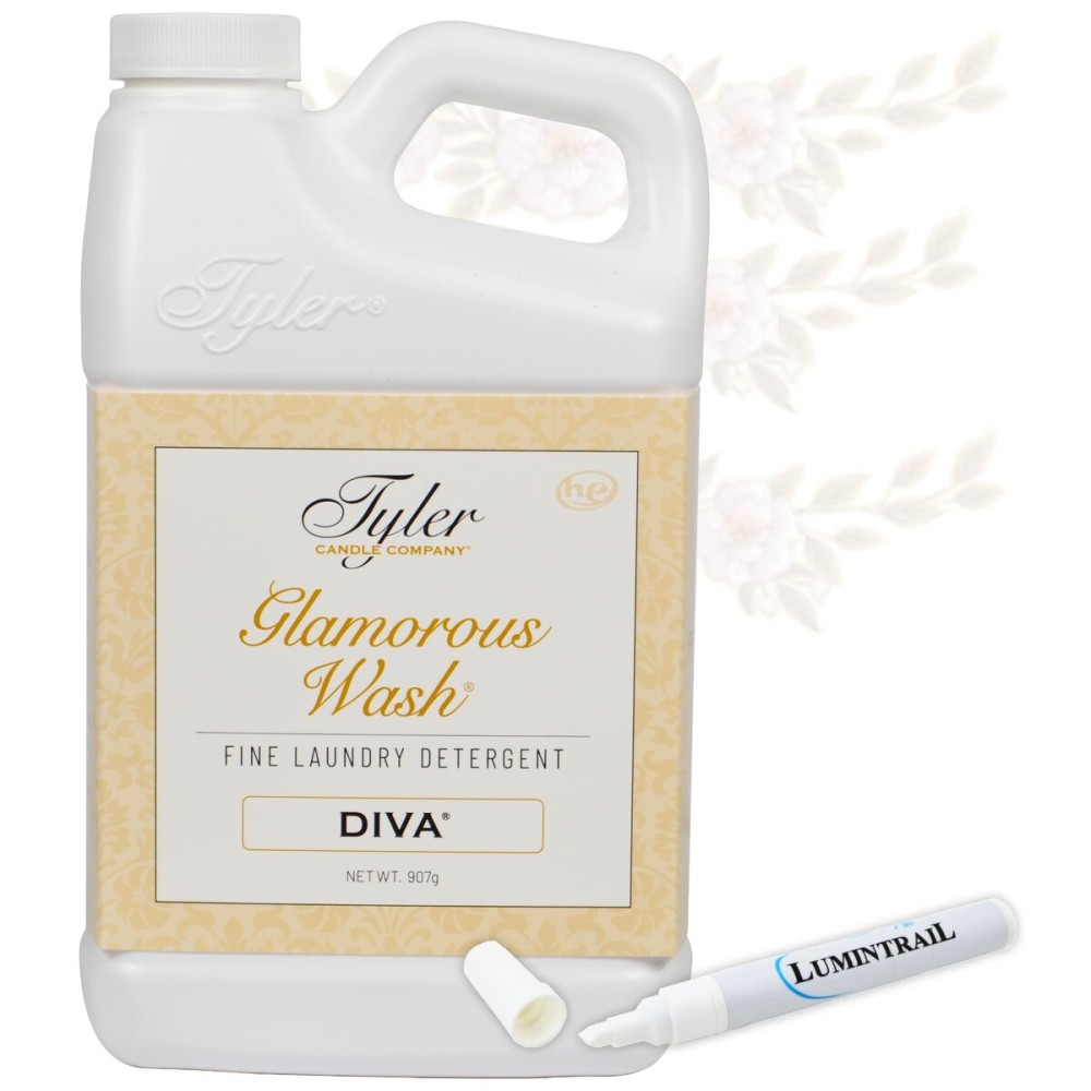 Tyler Glamorous Wash DIVA Fine Laundry Detergent with Stain Remover Pen - DIVA Liquid Detergent Designed for Clothing - Hand and Machine Washable - 32oz (DIVA)