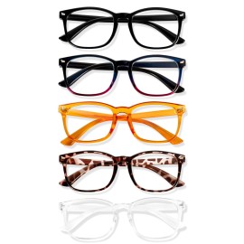 WINTOO Blue Light Glasses for Woman Men | 99% Blue Light Blocking Glasses for Computer Gaming TV Phone Screen Square Frame | Anti Eyestrain & UV Glare Protection - 5 Pair