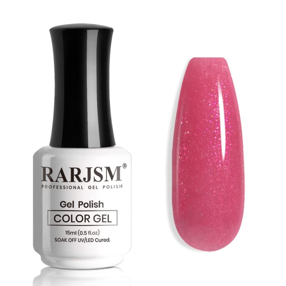 RARJSM Nude Shimmer Gel Nail Polish Purple Red Glitter Chunky Sparkle Holographic Rainbow Jelly Nuded Iridescent Gel Polish Mauve Pink Single Bottle Soak off UV LED Cured for Salon Home Manicure 15ML