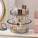 shuang qing Rotating Makeup Organizer for Vanity, High-Capacity Skincare Clear Make Up Storage Perfume Organizers Cosmetic Dresser Organizer Countertop 360 Spinning (Gray, 2 Tier)