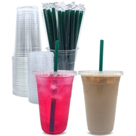 Aatriet [50 Sets] 20 oz Clear Plastic Cups with Lids and Straws, Disposable Party Cups for Cold Drinks, Iced Coffee, Iced Tea, Smoothies