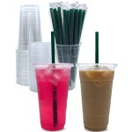 Aatriet [50 Sets] 24 oz Clear Plastic Cups with Lids and STRAWS, Disposable Party Cups for To Go Iced Coffee Cold Drinks, Smoothie, Juice, Parfait, Frappuccino, Milkshake. No Leaking Fruit Cup