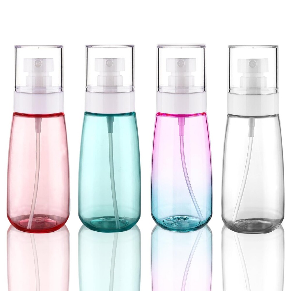 Cosywell Fine Mist Spray Bottle TSA Approved 3.4oz 100ml 4 Pack Empty Cosmetic Refillable Travel Containers Plastic Spray Bottle for Perfume Essential Oils Toners Rose Water Cosmetics(4Colors)