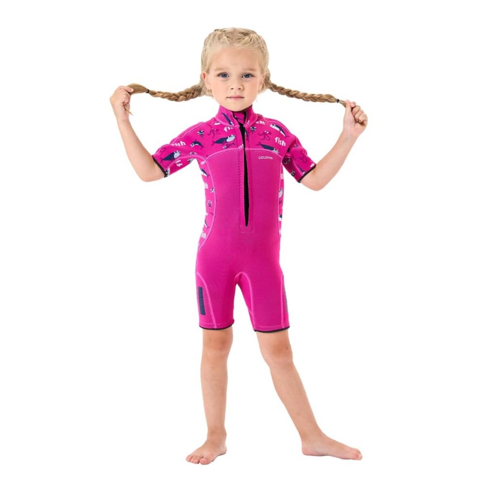 Goldfin Kids Wetsuit for Boys Girls, 3mm Shorty Wetsuits Neoprene Front Zip Wet Suits for Water Sports Surfing Swimming Snorkeling Diving Red Size 4