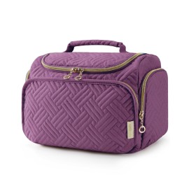 BAGSMART Travel Toiletry Bag, Large Wide-open Travel Bag for Toiletries, Makeup Cosmetic Travel Bag with Handle, Purple-Large