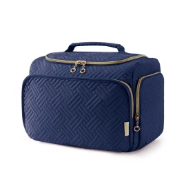 BAGSMART Travel Toiletry Bag, Large Wide-open Travel Bag for Toiletries, Makeup Cosmetic Travel Bag with Handle, Navy-Large