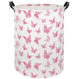 TIBAOLOVER Butterfly Pink Laundry Hamper Girls Laundry Hamper Baby Laundry Basket Cute Toy Storage Bin Kids Hamper Butterfly Room Decor(Pink Butterfly)