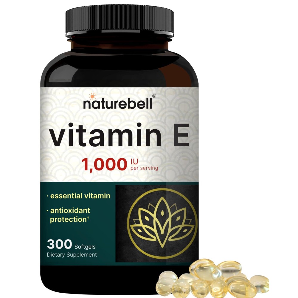 NatureBell Vitamin E Oil Softgels, 1,000 IU Per Serving, 300 Pills | Essential Antioxidant Supplements, Easily Absorbed Form - Supports Skin, Heart, & Immune Health - Non-GMO