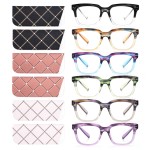 CHOFILORD 6 Pack Fashion Reading Glasses for Women Men Blue Light Blocking Oversized Square Readers with Spring Hinge (6 Pack Colorful, 2.75)