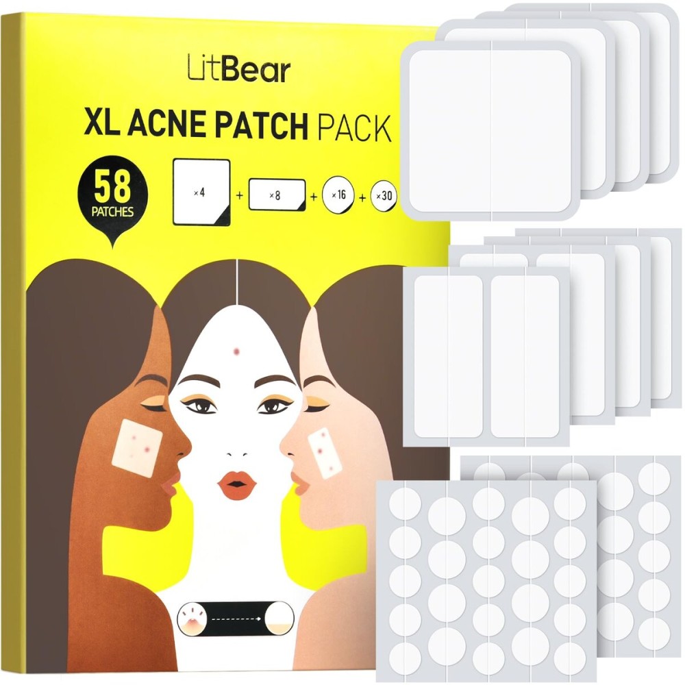 LitBear Acne Patches for Large Breakouts, Hydrocolloid Pimple Patches for Zit and Blemish, Face, Chin, Back and Body With Tea Tree Oil