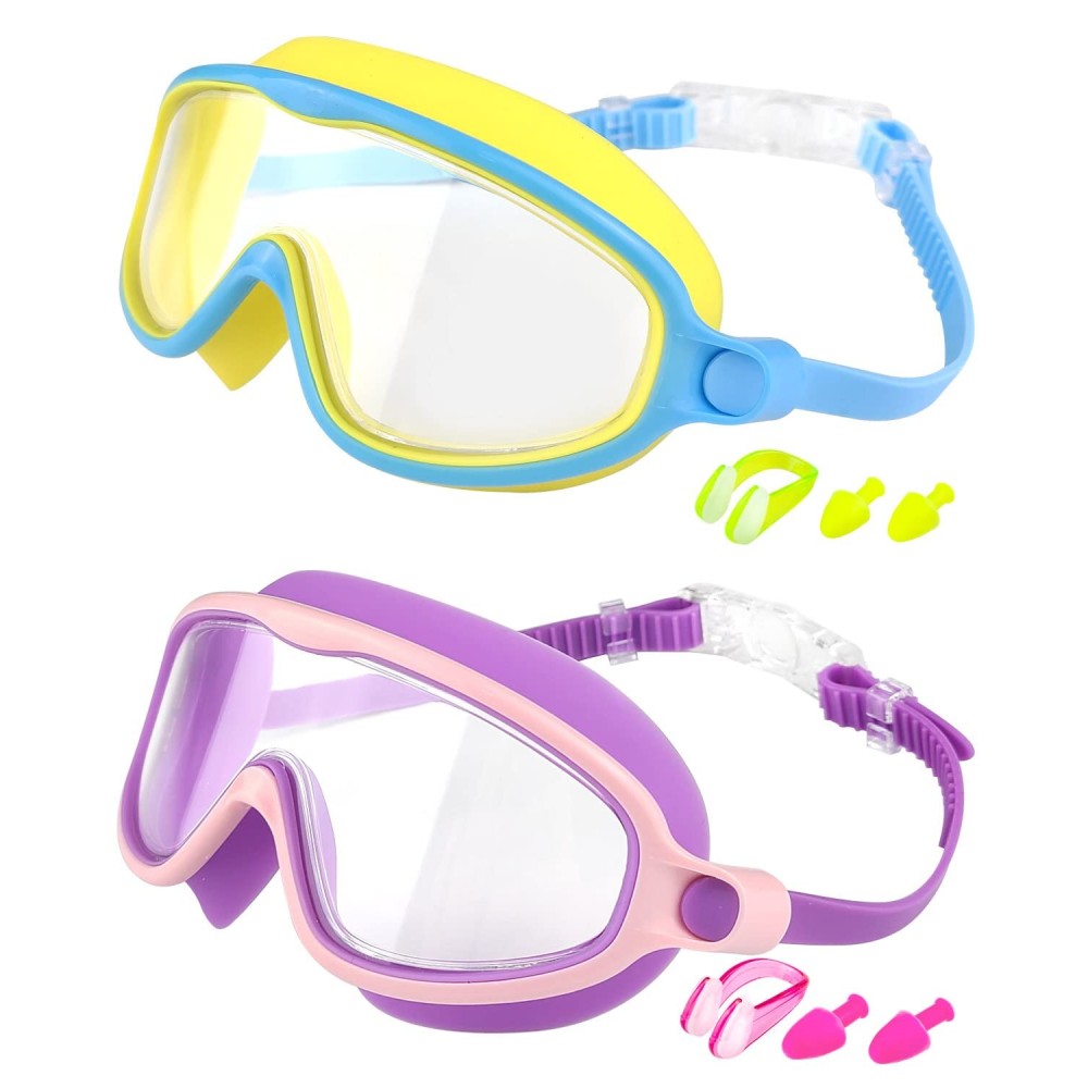Rantizon Kids Swim Goggles 2 Pack, Wide View Swimming Goggles for Child 3-15, Anti Fog&UV No Leaking Goggles for Boys Girls
