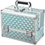 Joligrace Makeup Box 11.6-Inch Cosmetic Train Case for Women Travel Jewelry Organizer with Compartments & Mirror Portable Lockable Make-up Trunk Turquoise