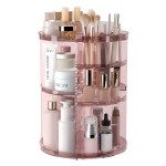 Rotating Makeup Organizer, DIY 8 Adjustable Layers 360 Spinning Skincare Organizers, Makeup Storage Carousel Tower with Brush Holder & Perfume Trays, Cosmetic Display Case for Vanity Bathroom