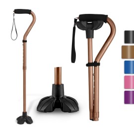 GPTCAMP G1 Walking Stick, Walking Cane for Women & Men with Wrist Strap, Lightweight & Sturdy Offset EVA Handle, Large Quad Base, Self Standing for Seniors and People with Injuries & Recovery