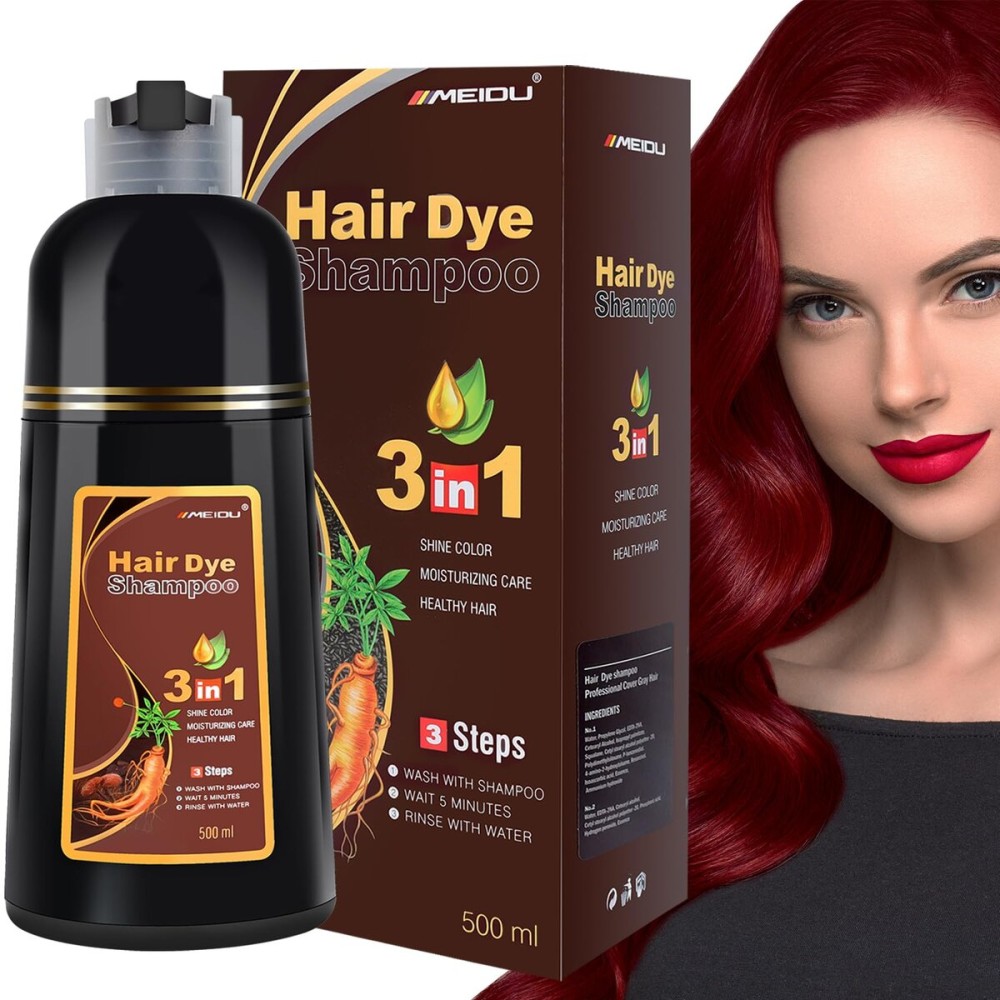 IIIMEIDU Hair Dye Shampoo, Hair Color Shampoo 100% Gray Coverage for Women Men, Champu Para Canas pintar el pelo 500ml-DarkBurgundy