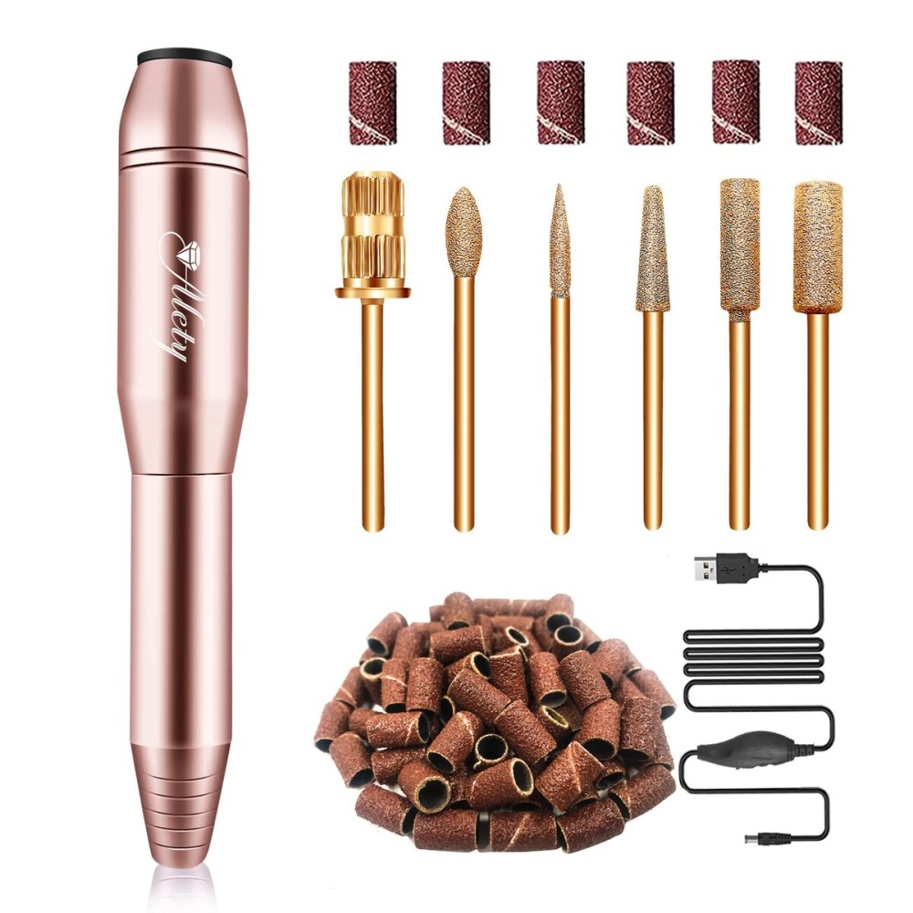 Alety Electric Nail Drill Kit - Portable File for Acrylic Gel Nails, Professional Machine Efile Manicure Pedicure Tools With Gold Drill Bits for Home Salon Use