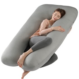 Amagoing Cooling Pregnancy Pillow for Sleeping, 55 inch U Shaped Full Body Maternity Pillow Support for Back, Hip, Belly, Legs for Pregnant Women, Removable Cooling Cover, Pregnant Women Must Have