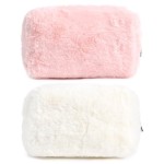 SOIDRAM 2 Pieces Makeup Bag Cute Cosmetic Bag Plush Pink White Makeup Pouch Coquette Travel Toiletry Bag Organizer Fluffy Makeup Brushes Puffy Storage Bag for Women