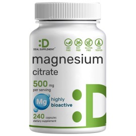 DEAL SUPPLEMENT Magnesium Citrate 500mg, 240 Capsules | Easily Absorbed, Purified Trace Mineral - Muscle, Heart, & Digestive Support - One a Day, Non-GMO