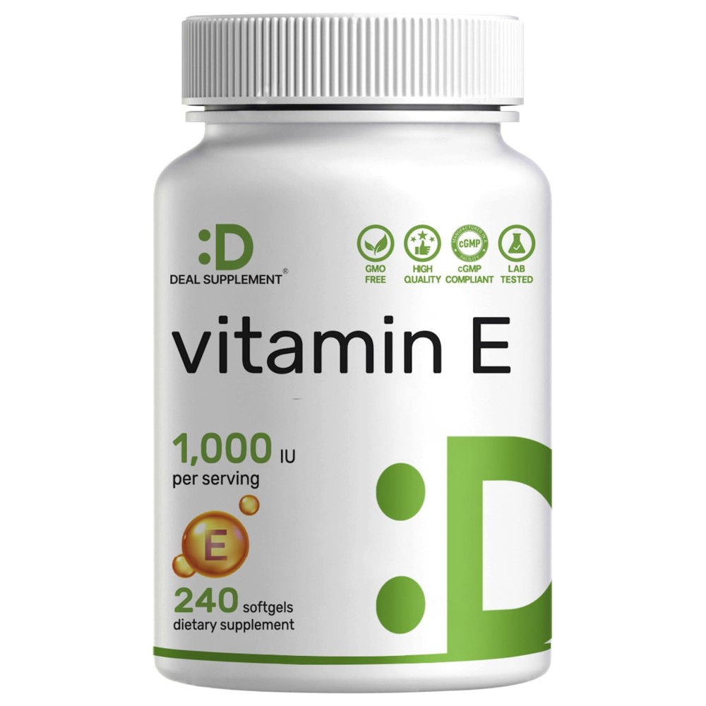 Vitamin E Supplements, 1,000 IU Per Serving, 240 Softgels - Extra Strength Antioxidant Protection - Bioavailable Stable Form - Skin, Heart, Brain, & Immune Support - Non-GMO