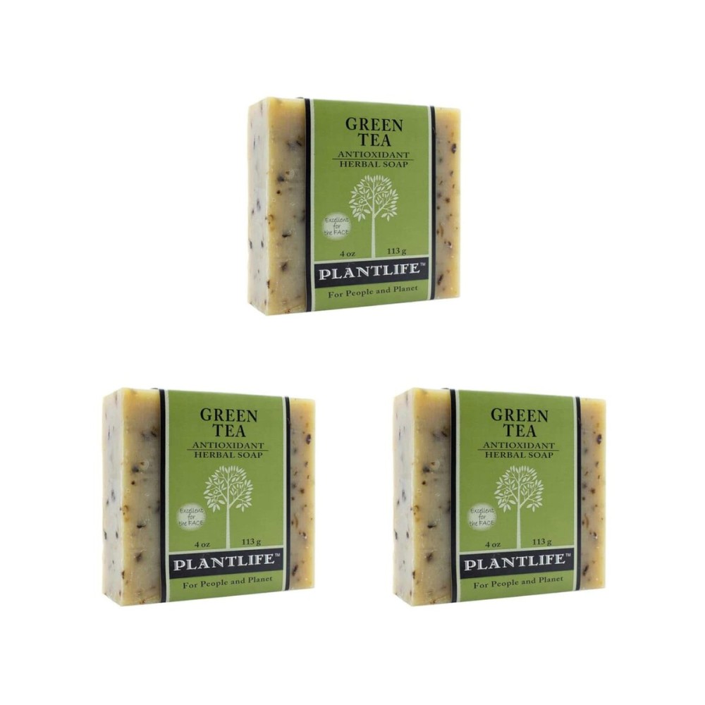 Plantlife Green Tea 3-Pack Bar Soap - Moisturizing and Soothing Soap for Your Skin - Hand Crafted Using Plant-Based Ingredients - Made in California 4oz Bar