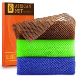 UJFQBH 3 Pieces African Bath Sponge African Net Long Net Bath Sponge Exfoliating Shower Body Scrubber Back Scrubber Skin Smoother,Great for Daily Use (BrownBlueGreen)