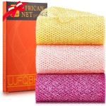 3 Piece Bright Style African exfoliating net Exfoliating Shower Set Long Bath Sponges for Smooth, Refreshed Skin, The Exterior Gleams - Ideal for Daily Use (Bright Yellow, Pink, Purple)