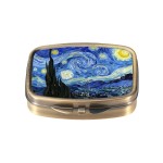 Dynippy Pill Case Pill Box with Mirror Retro Pocket 2 Compartment Medicine Case Vitamin Pill Organizer for Pocket Purse and Travel (A-Van Gogh The Starry Night)