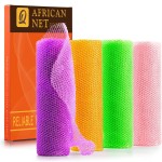 UJFQBH 4 Pieces African Net Sponge African Net Long Net Bath Sponge Exfoliating Shower Body Scrubber Back Scrubber Skin Smoother,Great for Daily Use (Purple, Orange, Green, Pink)