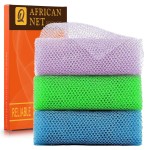 UJFQBH 3 Pieces African exfoliating net African Net Long Net Bath Sponge Exfoliating Shower Body Scrubber Back Scrubber Skin Smoother,Great for Daily Use (Purple, Blue, Green)
