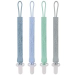 4-Pack Silicone Pacifier Clips with One-Piece Beads for Baby Boys and Girls - Flexible and Rust-Free Holders for Teething Relief and Baby Essentials, Safe for Newborns (Flat, Grey)