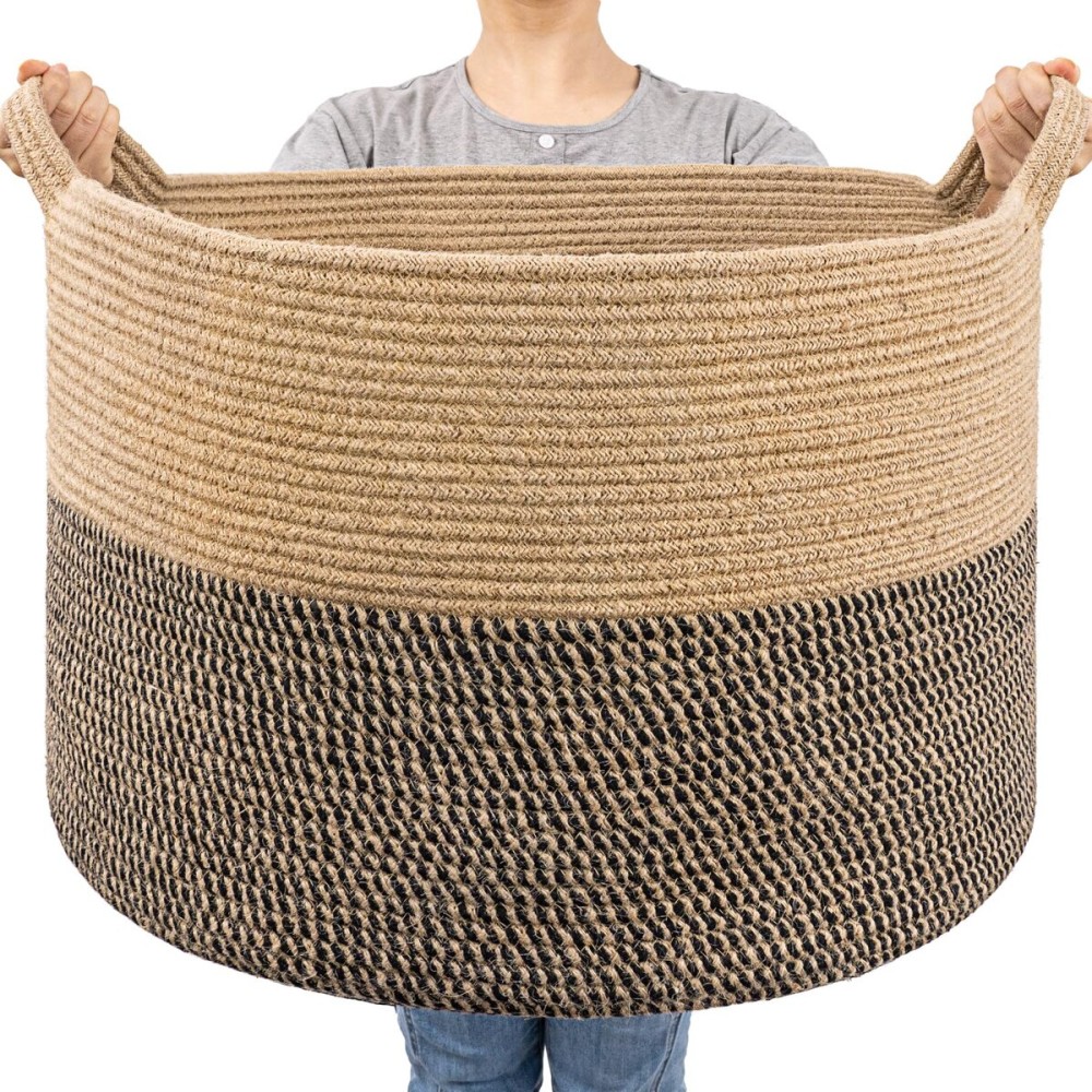 Goodpick Extra Large Wicker Storage Basket, 83L Woven Blanket Storage for Living Room, Round Baby Basket for Clothes, Big Laundry Hamper for Pillow, 21.7 x 13.8 inches