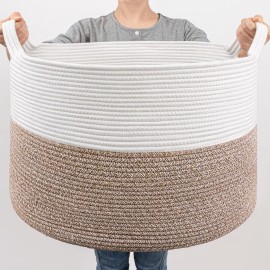 Goodpick Large Storage Basket, 83L Dorm Room Essentials, Blanket Woven Rope Basket for Living Room, Baby Blanket Storage, 21.7 x 13.8 inches