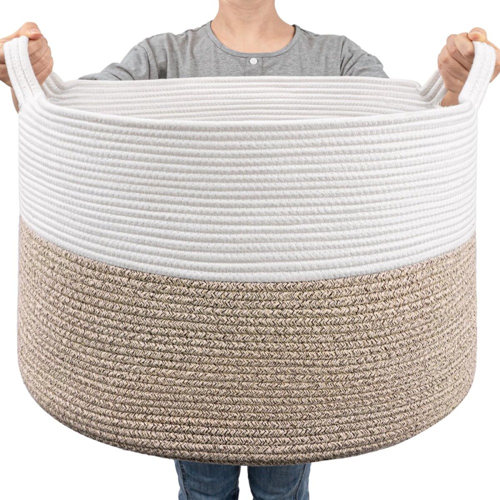 Goodpick Large Cotton Rope Basket, 83L Big Woven Storage, Blanket Organizers and Storage, Baby Nursery Laundry Basket, Extra Large Toy Bin for Storage, 21.7 x 13.8 inches