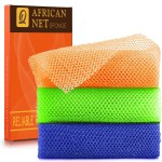 UJFQBH 3 Pieces African Bath Sponge African Net Long Net Bath Sponge Exfoliating Shower Body Scrubber Back Scrubber Skin Smoother,Great for Daily Use (OrangeBlueGreen)
