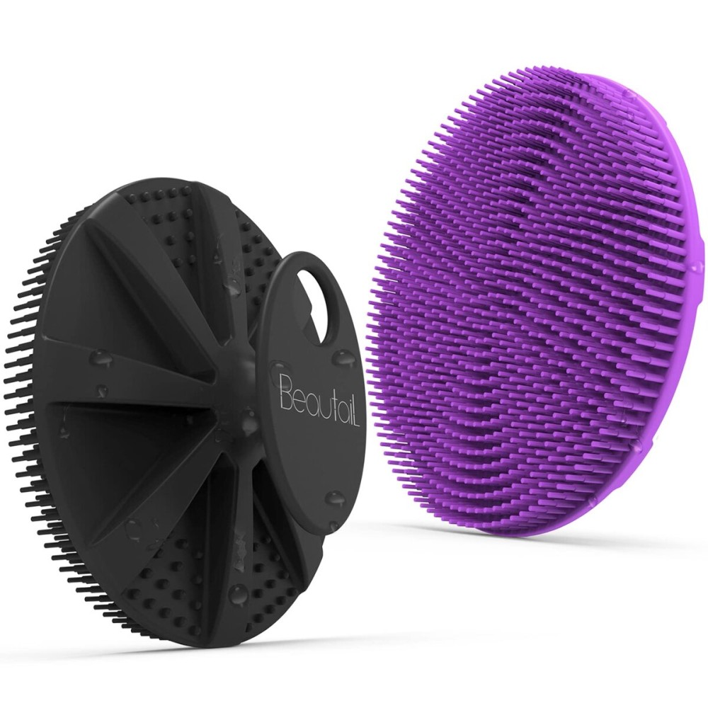 Silicone Body Scrubber 2 Pack, BEAUTAIL Shower Bath Scrubber, More Hygienic Than Traditional Loofah, Lather Nicely, Gentle Exfoliating Brush for Women Men Baby Sensitive Skin, Black+Purple
