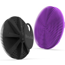 Silicone Body Scrubber 2 Pack, BEAUTAIL Shower Bath Scrubber, More Hygienic Than Traditional Loofah, Lather Nicely, Gentle Exfoliating Brush for Women Men Baby Sensitive Skin, Black+Purple
