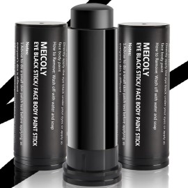 MEICOLY 3pcs Eye Black Stick for Sports,Easy to Color Athletes Black EyeBlack, Sporting Face Paint for Baseball Softball Football Lacrosse,Smooth Easy to Apply Halloween Face Body Paint Stick,1.5Oz