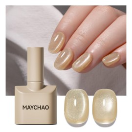 MAYCHAO 15ML Cat Eye Gel Nail Polish 1Pc Champagne Gold Gel Polish with Magnet Soak off Holographic Magnetic Nail Polish for Nail Art Manicure Salon DIY at Home, 0.5 OZ
