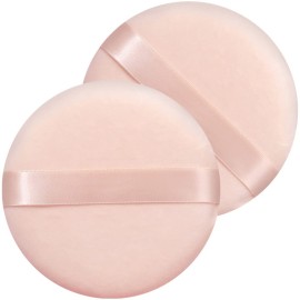 Jepeux 2 PCS large Powder puff, 5 inch cotton super soft Powder puff, washable, loose powder puff, baby powder, body puff round (Beige)