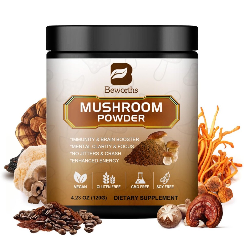 Mushroom Coffee - Lions Mane Mushroom Powder Instant Coffee with Lion\'s Mane, Reishi, Chaga, Cordyceps, and Turkey Tail - Mushroom Coffe Alternative for Energy, Mental Clarity & Focus, Brain Booster