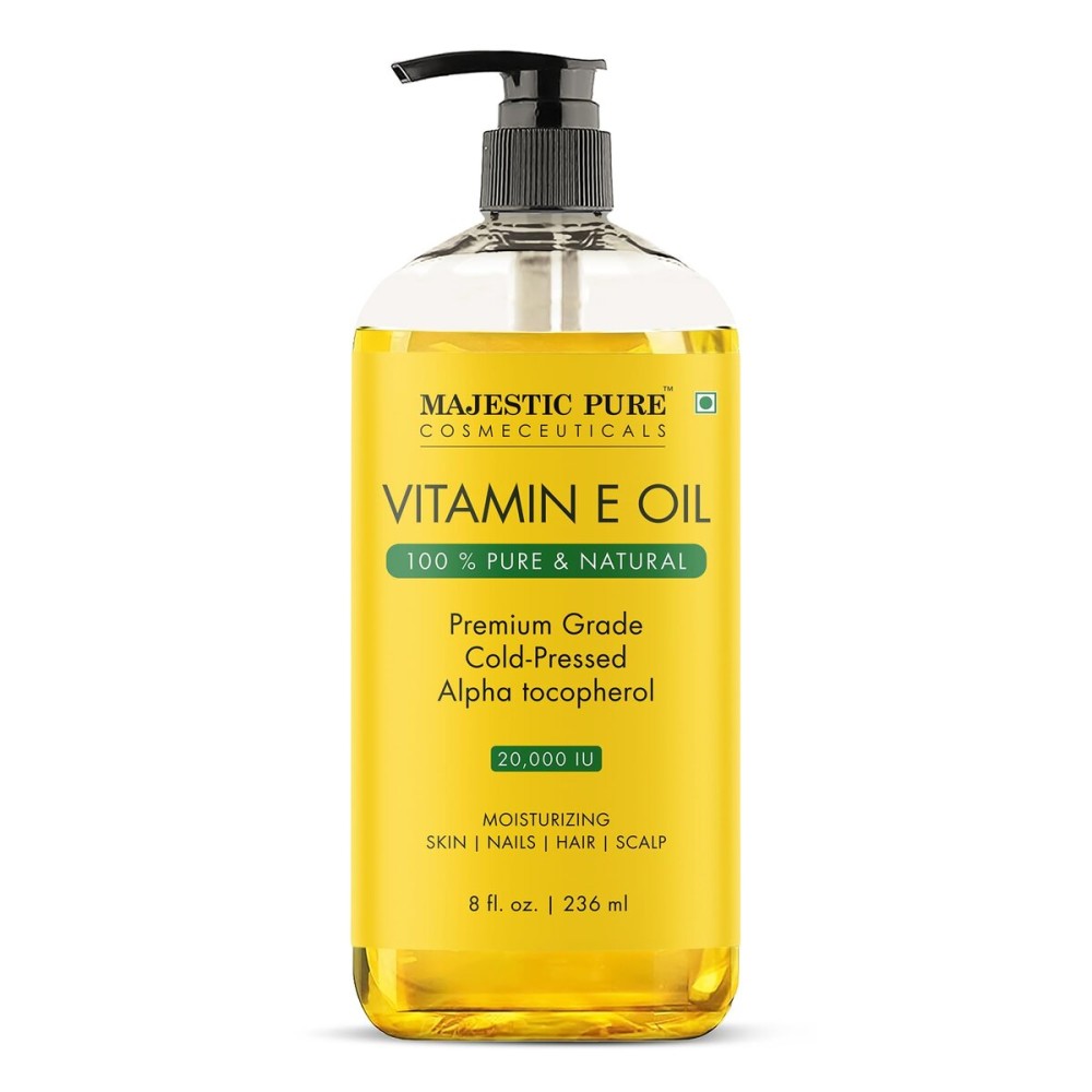 Majestic Pure Vitamin E Oil 8 Oz Vitamin E oil for Skin, Face Oil, Hair Oil and Body Oil- 100% Pure and Natural, 20,000 IU- Cold Pressed Hexane Free Non-GMO Gluten Free Formula